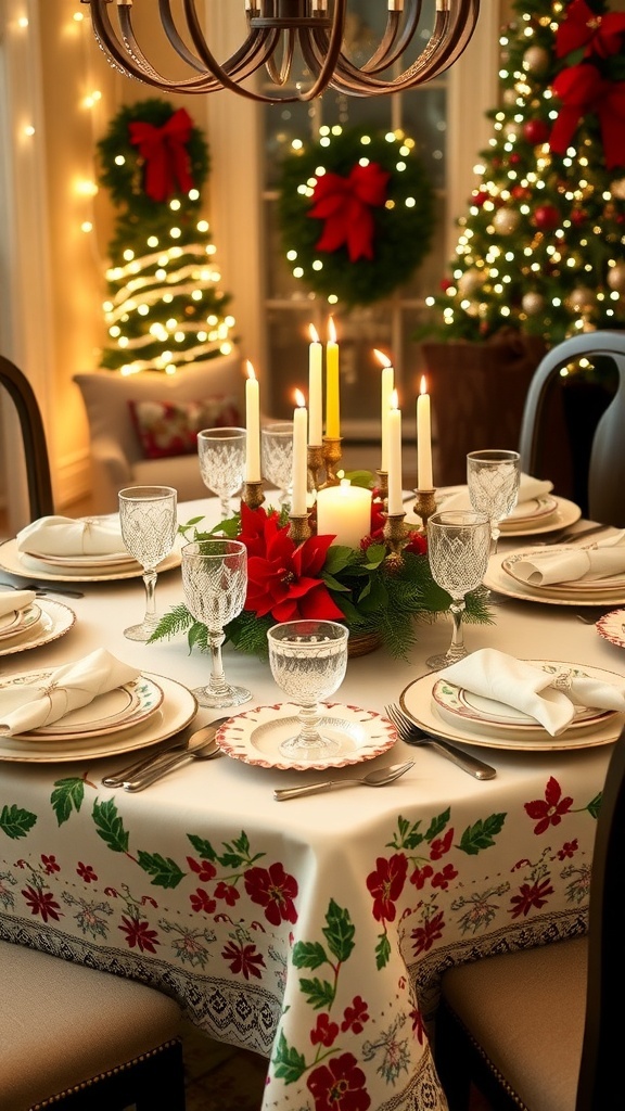 Elegant Christmas Table Settings with Lenox Holiday China A Christmas table setting with Lenox Holiday China, featuring elegant plates, festive decor, and a warm ambiance.